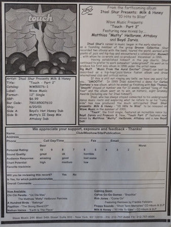 Itaal Shur Presents Milk & Honey : Touch (Part 2) (12", Promo)