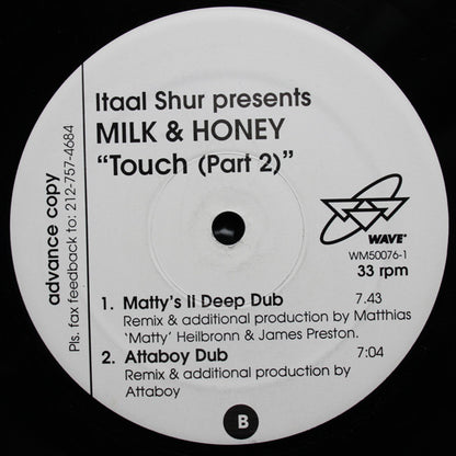 Itaal Shur Presents Milk & Honey : Touch (Part 2) (12", Promo)