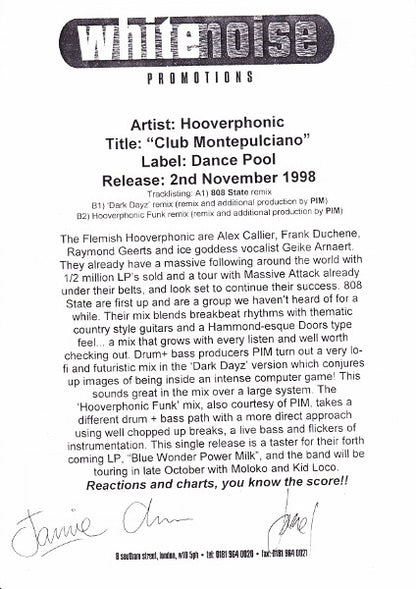 Hooverphonic : Club Montepulciano (12")