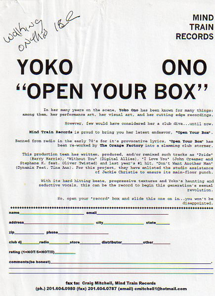 Yoko Ono : Open Your Box - The Orange Factory Remix (12", W/Lbl)