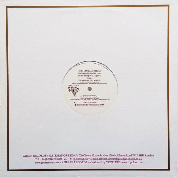 Blue Dreams Featuring Jane Henley : Music Brings Us Together (12")