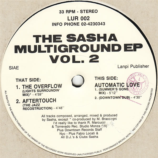 Sasha (2) : The Sasha Multiground EP Vol. 02 (12", EP)