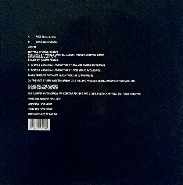 Weekend Players : Into The Sun (12", Single)