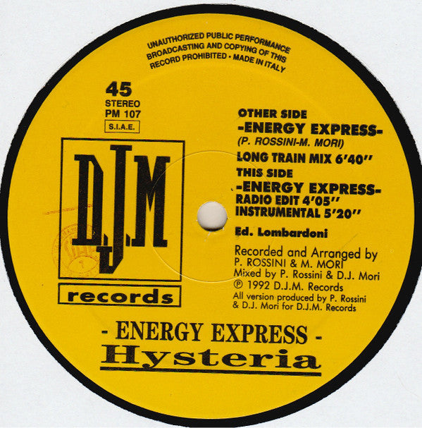 Hysteria (7) : Energy Express (12")