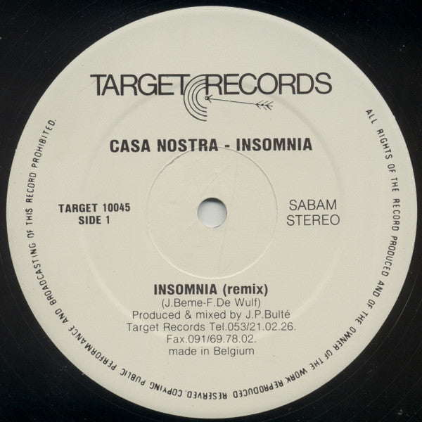 Casa Nostra (2) : Insomnia (Remix) (12")