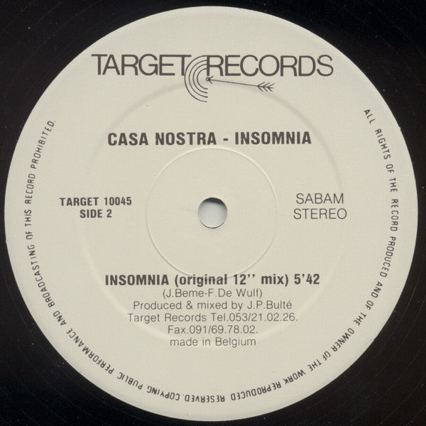 Casa Nostra (2) : Insomnia (Remix) (12")