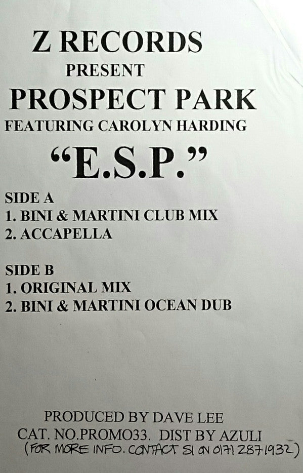 Prospect Park Featuring Carolyn Harding : E.S.P. (12", Promo, W/Lbl)