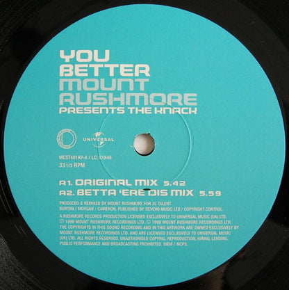 Mount Rushmore Presents The Knack : You Better (12")