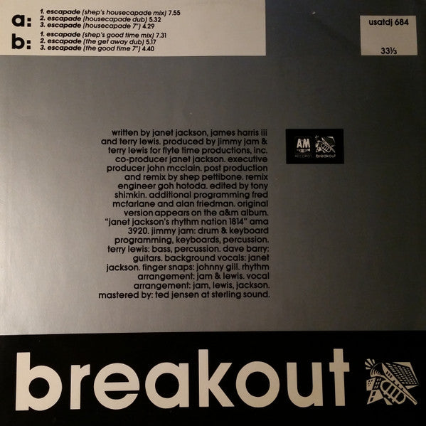 Janet Jackson : Escapade (12", Maxi, Promo)