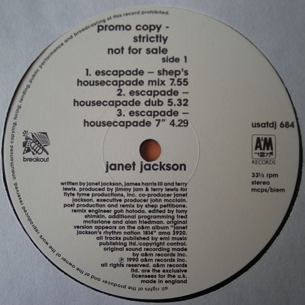 Janet Jackson : Escapade (12", Maxi, Promo)