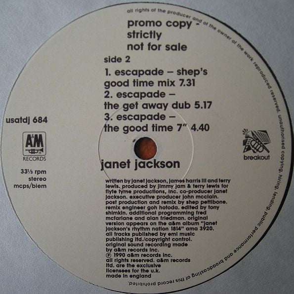 Janet Jackson : Escapade (12", Maxi, Promo)
