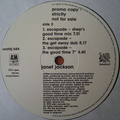Janet Jackson : Escapade (12", Maxi, Promo)