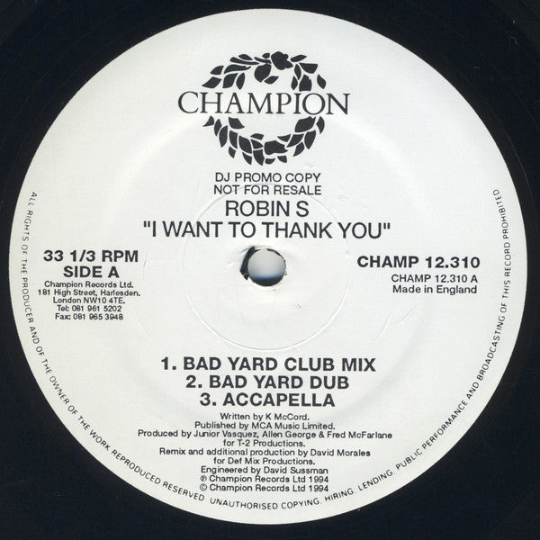 Robin S. : I Want To Thank You (12", Pro)