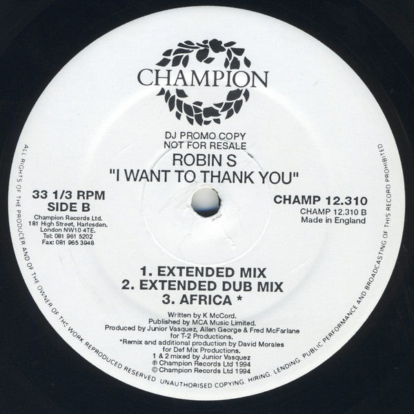 Robin S. : I Want To Thank You (12", Pro)