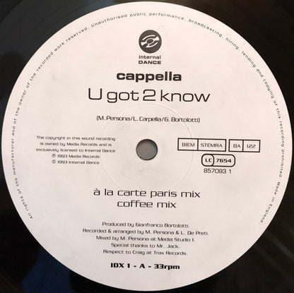 Cappella : U Got 2 Know (12")