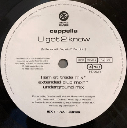 Cappella : U Got 2 Know (12")
