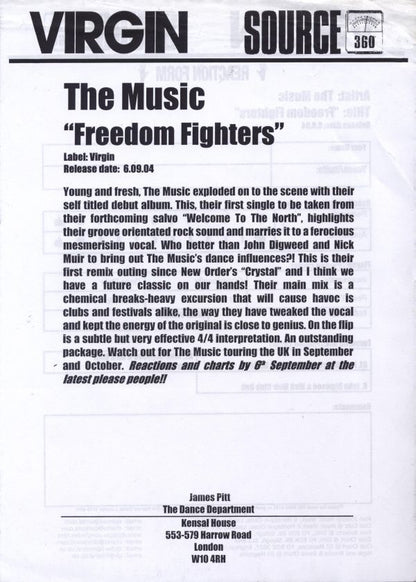 The Music : Freedom Fighters (12", Promo)