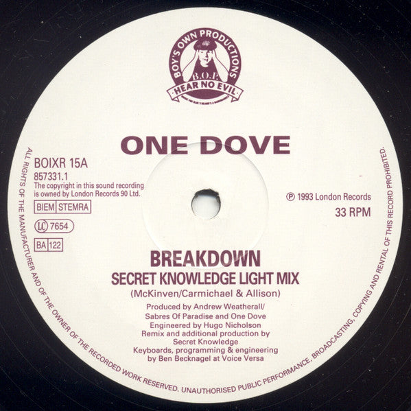 One Dove : Breakdown (The Secret Knowledge Remixes) (12", Single, Ltd)