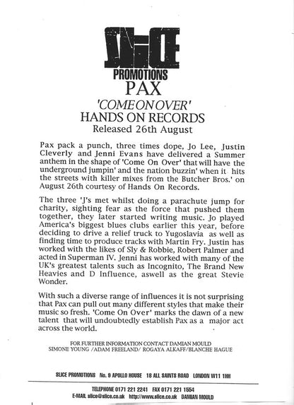 Pax (9) : Come On Over (12", Promo)