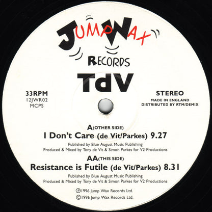 Tony De Vit : I Don't Care / Resistance Is Futile (12", Single)
