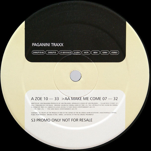 Paganini Traxx : Zoe / Make Me Come (12", Promo)