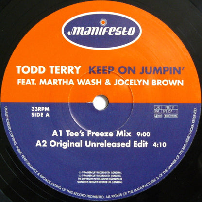 Todd Terry Feat. Martha Wash & Jocelyn Brown : Keep On Jumpin' (12", Single)