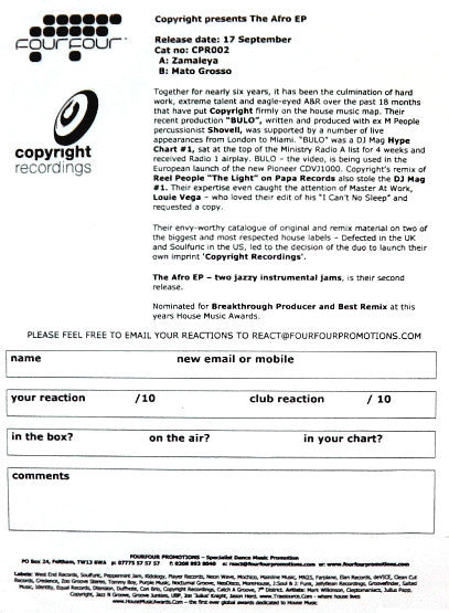 Copyright : The Afro EP (12", EP, TP)