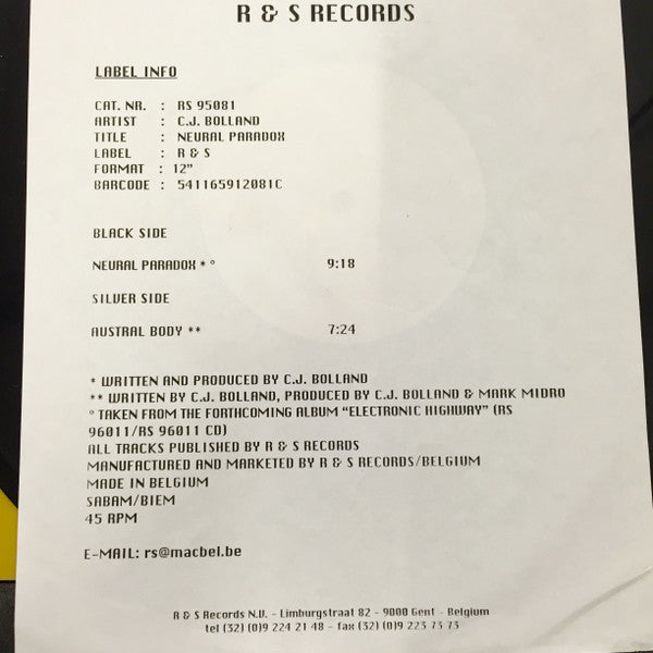 CJ Bolland : Neural Paradox (12", W/Lbl)