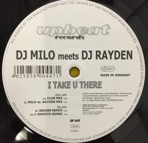 DJ Milo Meets DJ Rayden : I Take U There (12")