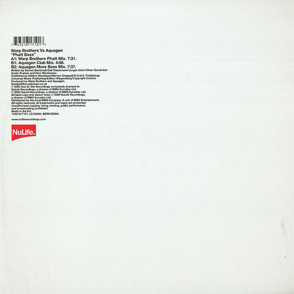 Warp Brothers Vs. Aquagen : Phatt Bass (12")
