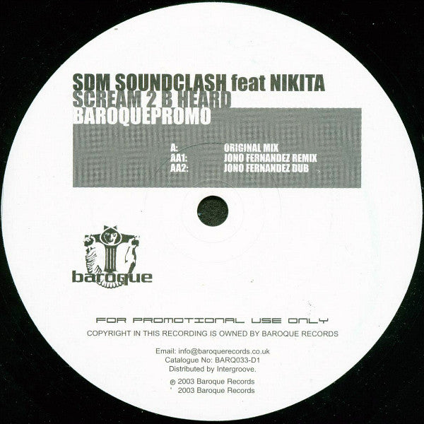 SDM Soundclash feat Nikita : Scream 2 B Heard (12", Promo, Dis)
