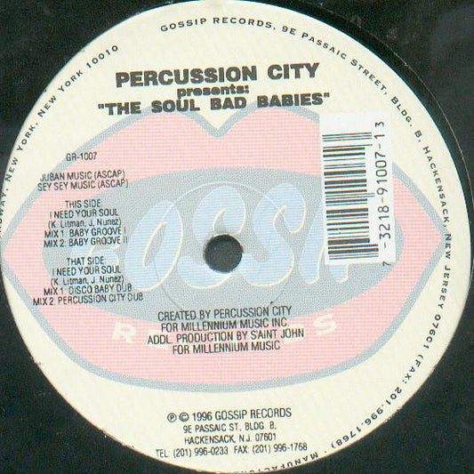 Percussion City Presents The Soul Bad Babies : I Need Your Soul (12")