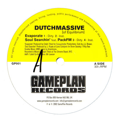 DutchMassive : Evaporate / Soul Searchin' / The Hook (12", Single)