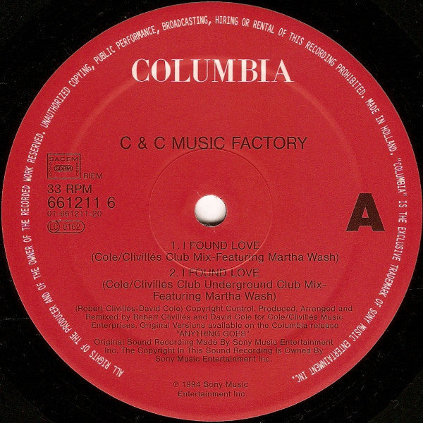 C + C Music Factory : I Found Love / Take A Toke (12")