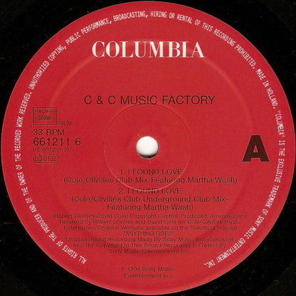C + C Music Factory : I Found Love / Take A Toke (12")