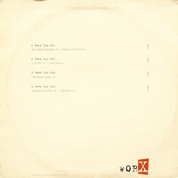 Sinnamon : I Need You Now (2x12", Promo)