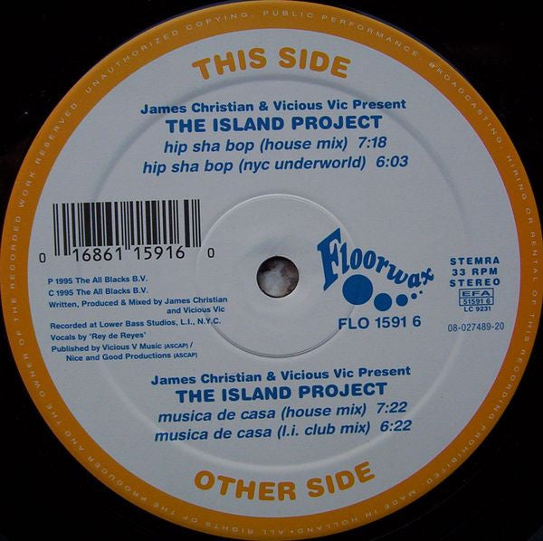 James Christian & Vicious Vic Present The Island Project : Musica De Casa / Hip Sha Bop (12")