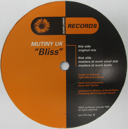 Mutiny UK* Featuring Mary Joy : Bliss (Remixes by Masters at Work and Rhythm Doctor) (2x12", Ltd)