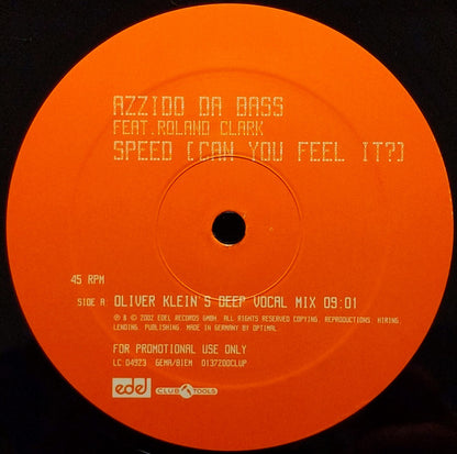 Azzido Da Bass : Speed (Can You Feel It?) (12", Promo)