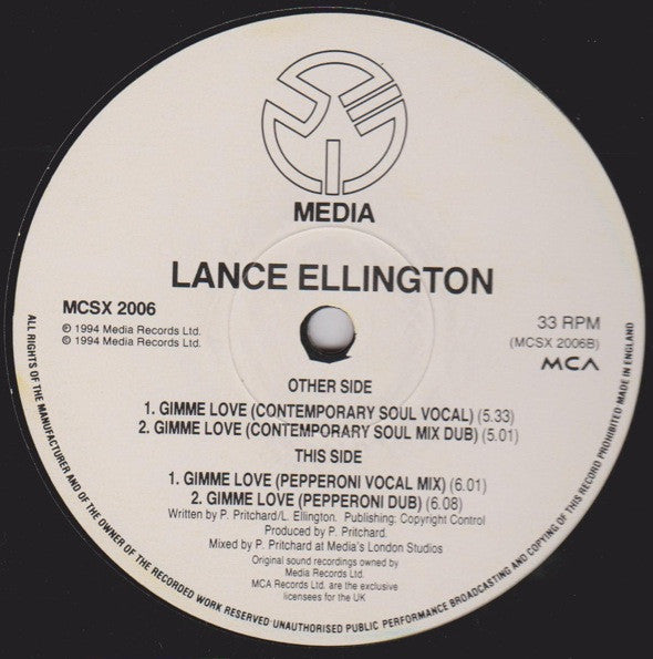 Lance Ellington : Gimme Love (12", Single)