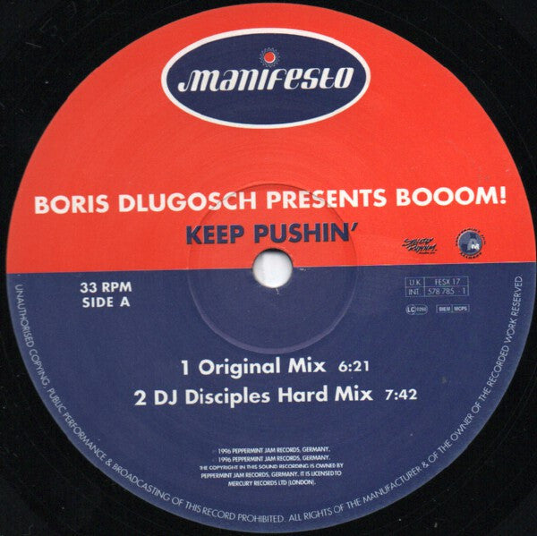 Boris Dlugosch Presents Booom! : Keep Pushin' (12")