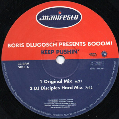 Boris Dlugosch Presents Booom! : Keep Pushin' (12")