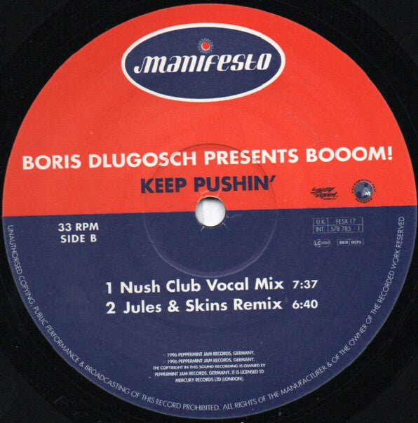 Boris Dlugosch Presents Booom! : Keep Pushin' (12")