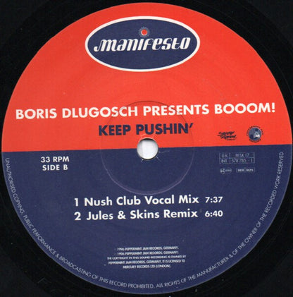Boris Dlugosch Presents Booom! : Keep Pushin' (12")