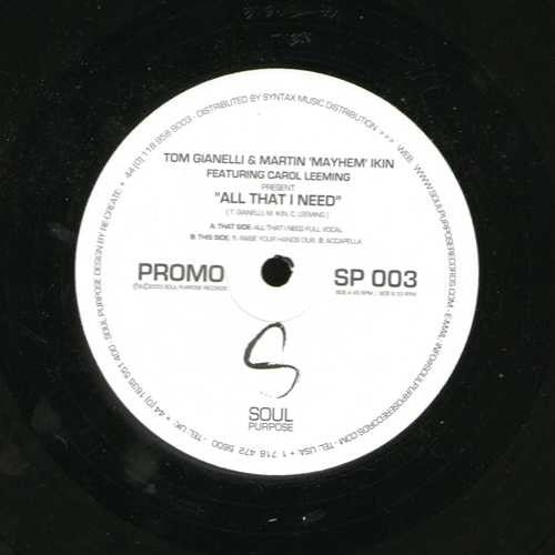 Tom Gianelli & Martin Ikin : All That I Need (12", Promo)