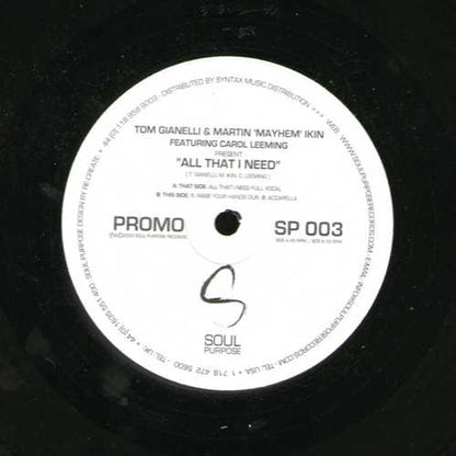Tom Gianelli & Martin Ikin : All That I Need (12", Promo)