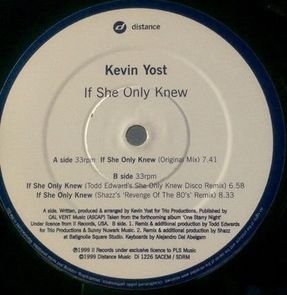Kevin Yost : If She Only Knew (12", Promo)