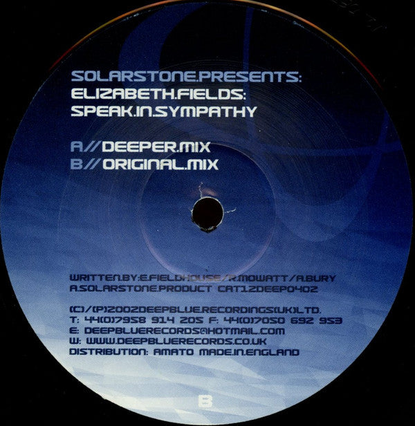 Solarstone Presents Elizabeth Fields : Speak In Sympathy (12")
