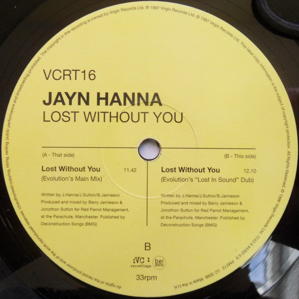 Jayn Hanna : Lost Without You (12")