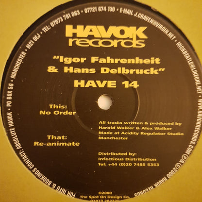 Igor Fahrenheit & Hans Delbruck : Re-Animate / No Order (12")